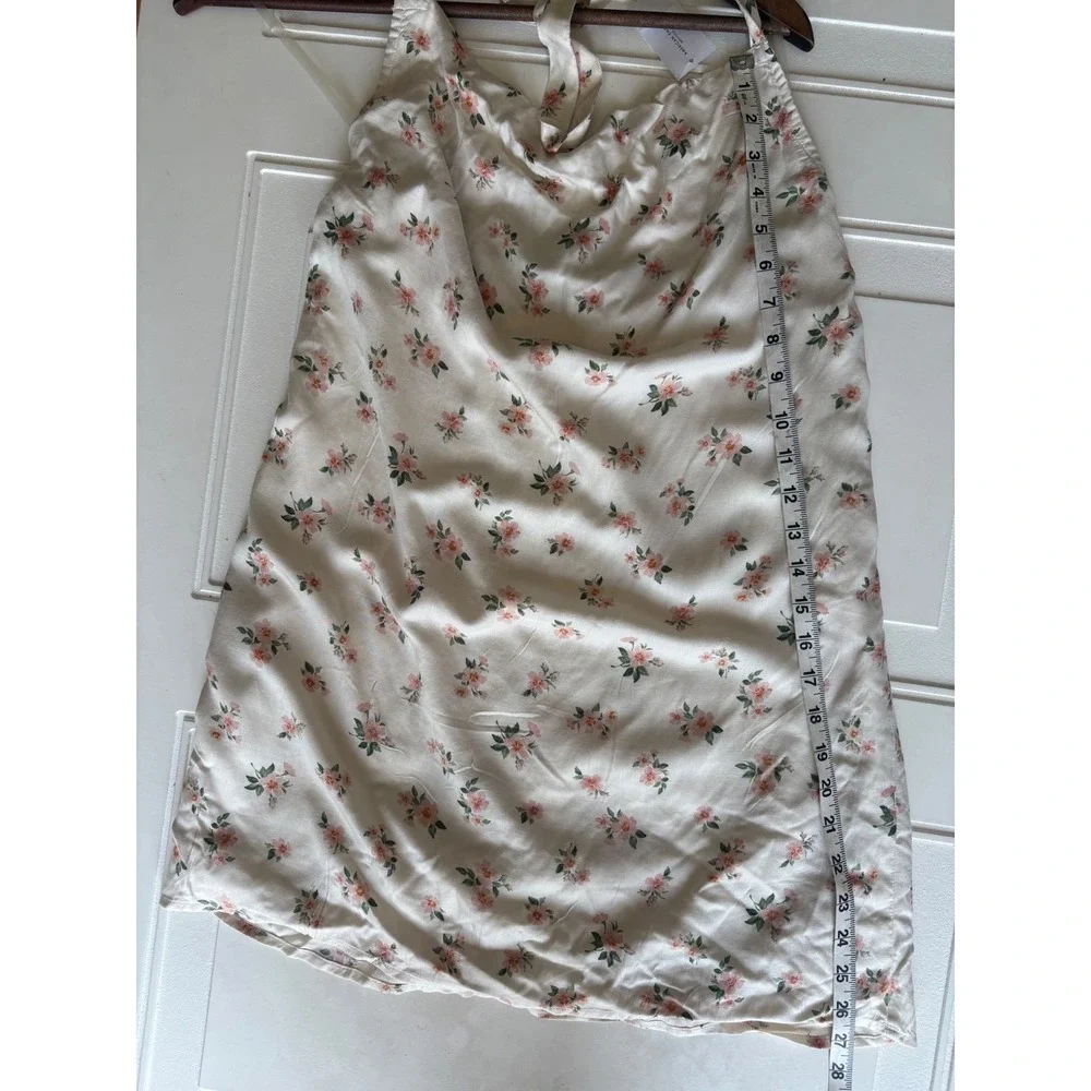 American Eagle Floral Halter Mini Dress XS Cream Pink Cowl Neck Viscose NWT - Picture 10 of 10